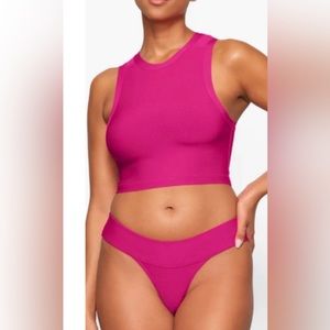 WT SKIMS Swim Bikini Set - Knit High Neck/Cheeky Bottom - Magenta